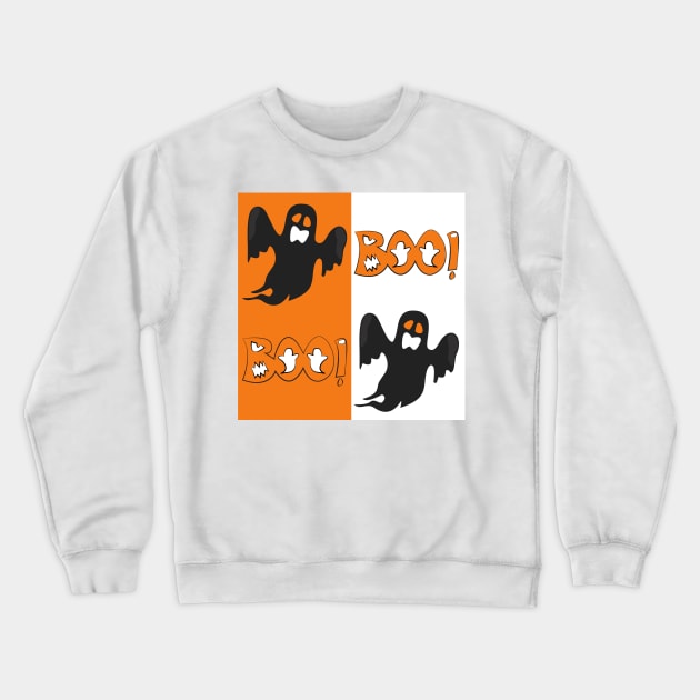 Halloween ghost boo on orange Crewneck Sweatshirt by YamyMorrell